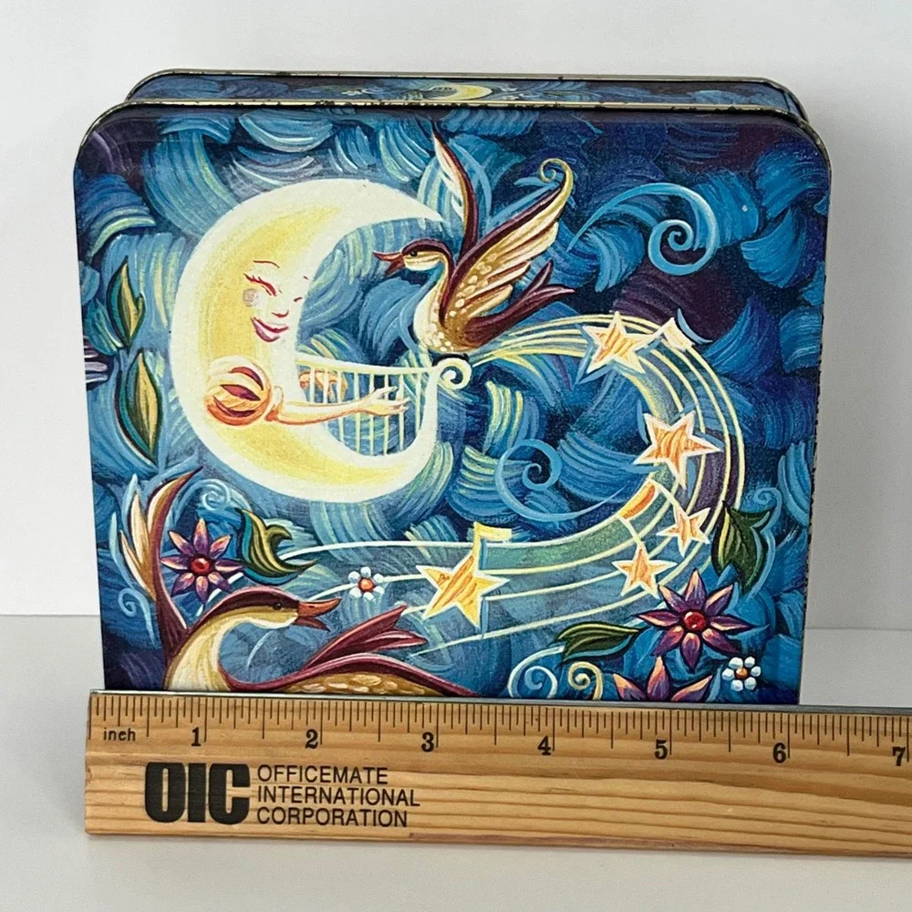 Century Resources Celestial Moon Harp Swans Vintage Square Metal Decorative Tin